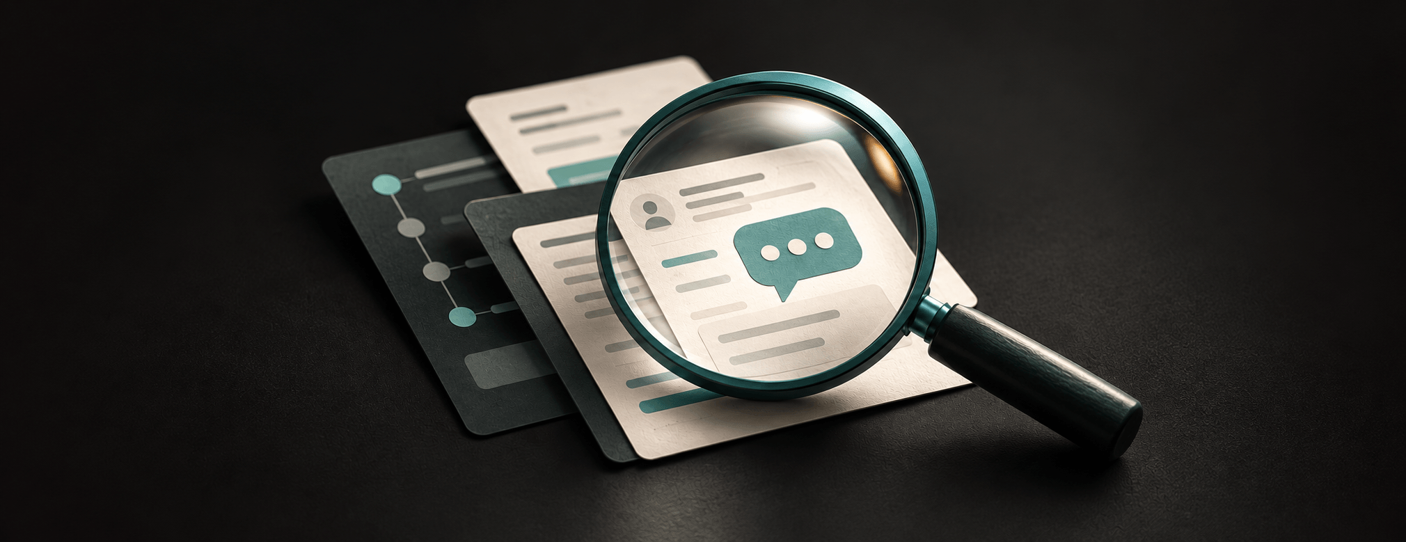 Looking closer illustration. A magnifying glass examining user interface components.