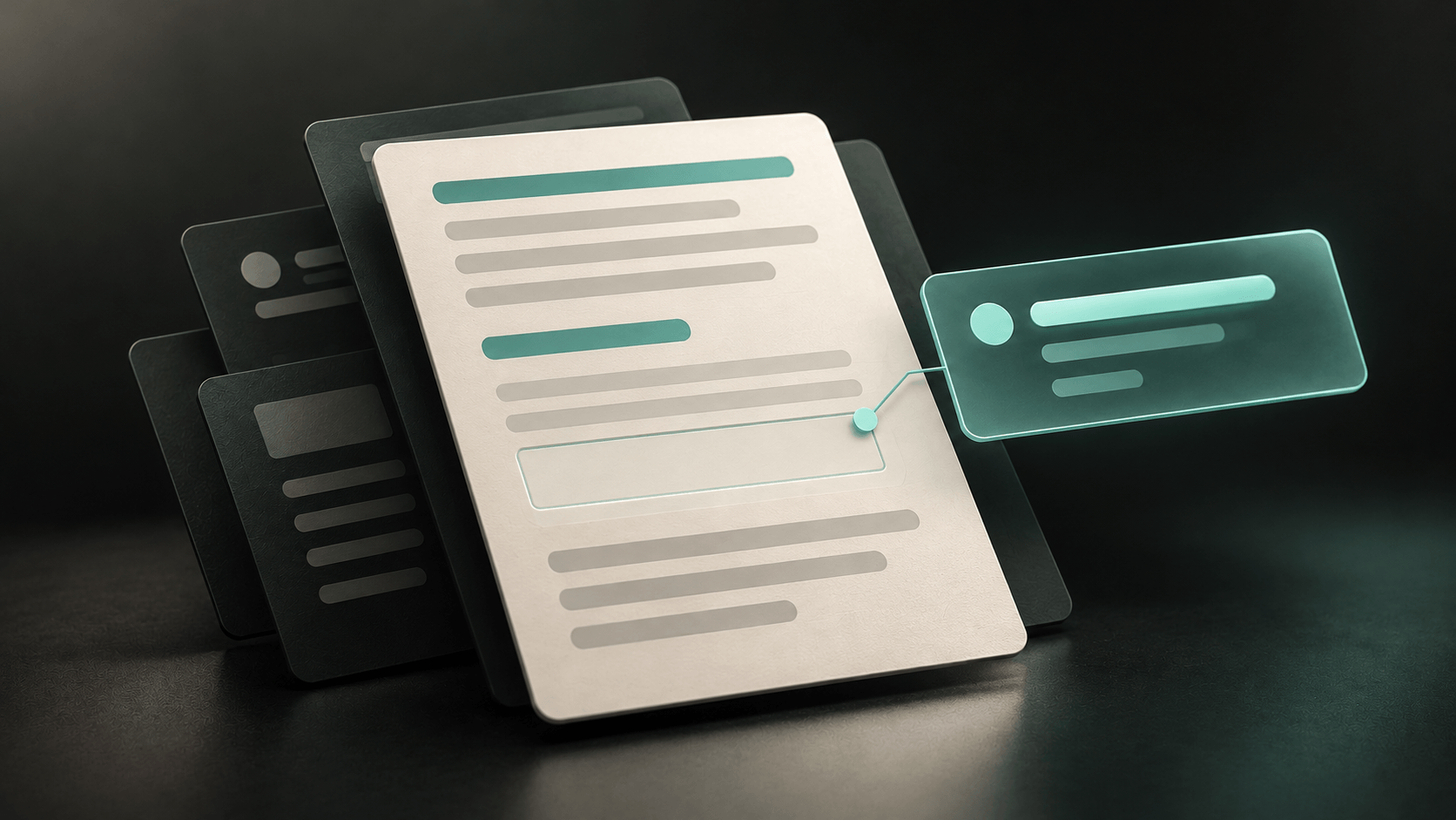 Catching the gap illustration. An outlined gap on a document draws attention, with a nearby assistance card providing context.